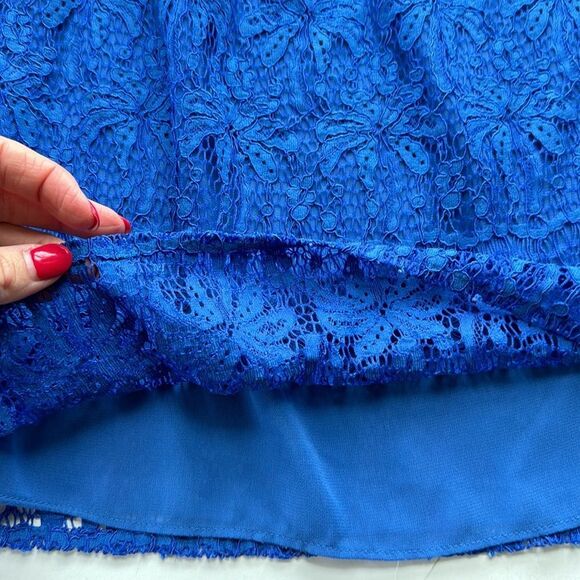 Lilly Pulitzer Women’s Sm Tobyn Top Ikat Cobalt Blue Palm Tree Lace Off Shoulder - Picture 10 of 14